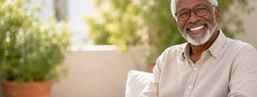 homme de 65 ans ayant du extraire toutes ses dents pour bénéfécier d'implants dentaires